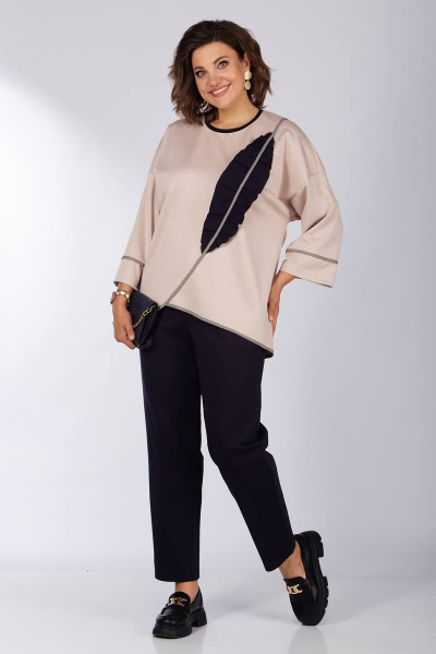 Демисезонный костюм с джемпером и брюками из трикотажа Lady Secret 2914 синий+пудра - фото 3