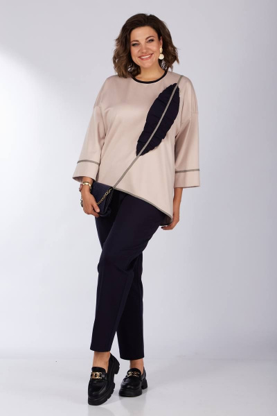 Демисезонный костюм с джемпером и брюками из трикотажа Lady Secret 2914 синий+пудра - фото 2