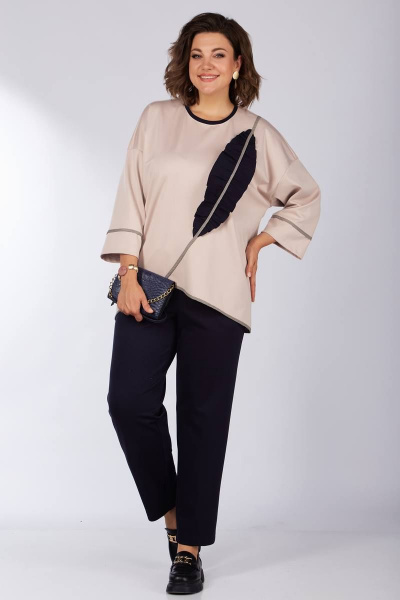 Демисезонный костюм с джемпером и брюками из трикотажа Lady Secret 2914 синий+пудра - фото 1