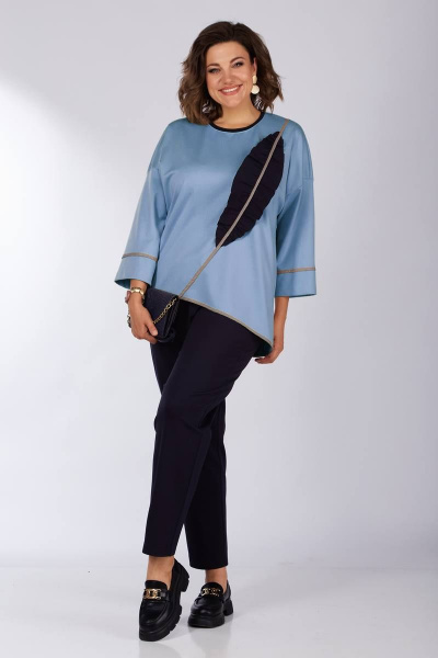 Стильный демисезонный костюм из трикотажа с брюками и джемпером Lady Secret 2914 синий+синие_тона - фото 3