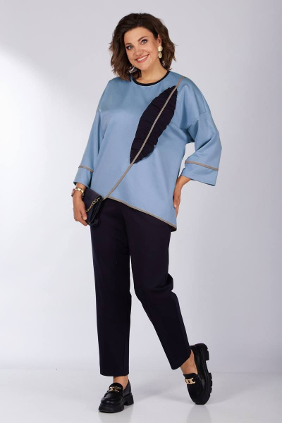 Стильный демисезонный костюм из трикотажа с брюками и джемпером Lady Secret 2914 синий+синие_тона - фото 1