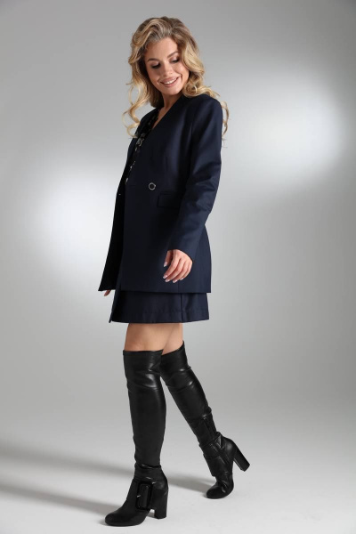 Комплект жакет и юбка, деловой стиль, демисезон LM СК6007 синий - фото 7