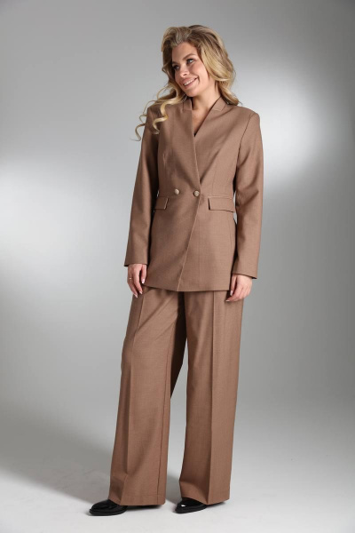 Бежевый и коричневый жакет из текстиля с шерстью LM КТ5307 - фото 2