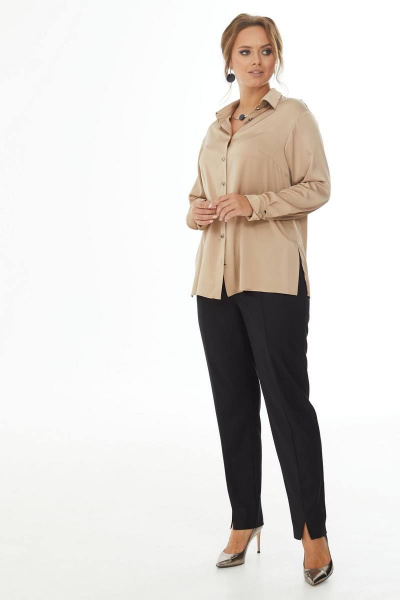 Рубашка из сатина с отложным воротником и пуговицами Condra 16201 бежевый - фото 4