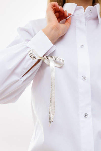 Изящная белая рубашка из хлопка с широкими рукавами NikVa 346-7 молоко - фото 5