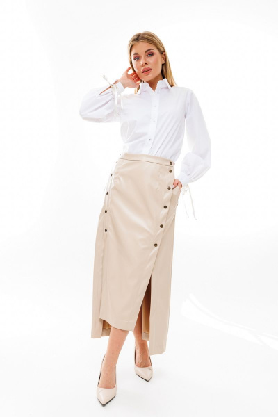 Изящная белая рубашка из хлопка с широкими рукавами NikVa 346-7 молоко - фото 4