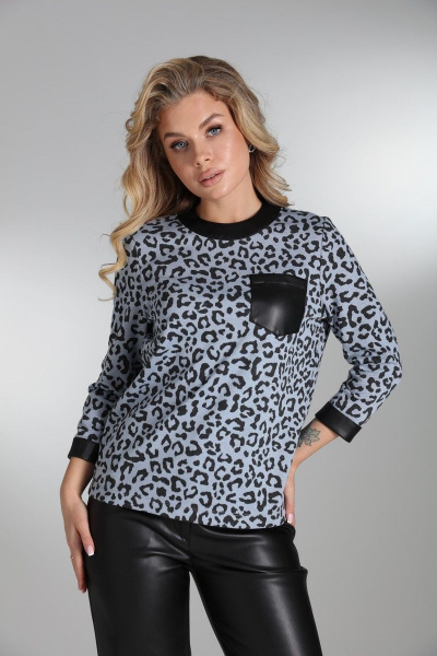 Демисезонный трикотажный джемпер с карманом из эко-кожи LM ЛК8013 - фото 4