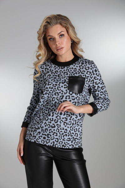 Демисезонный трикотажный джемпер с карманом из эко-кожи LM ЛК8013 - фото 3