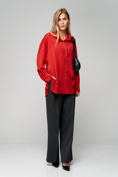 Блуза свободного кроя из креп-шифона с воротником-стойкой THE NAME 2234 красный - фото 1