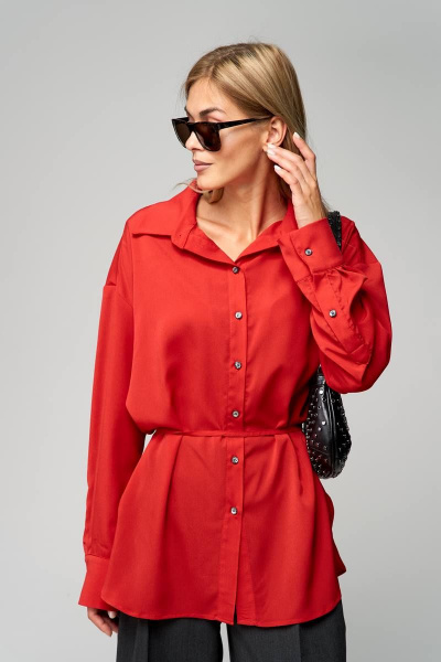 Блуза свободного кроя из креп-шифона с воротником-стойкой THE NAME 2234 красный - фото 2