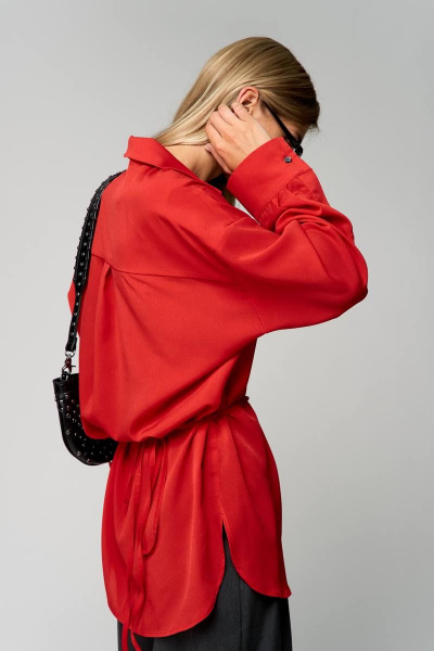 Блуза свободного кроя из креп-шифона с воротником-стойкой THE NAME 2234 красный - фото 3