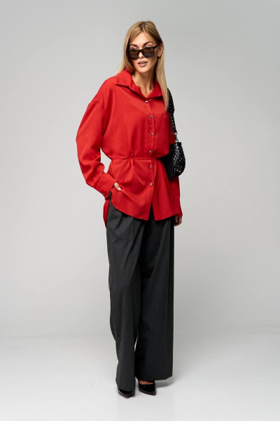Блуза свободного кроя из креп-шифона с воротником-стойкой THE NAME 2234 красный - фото 5