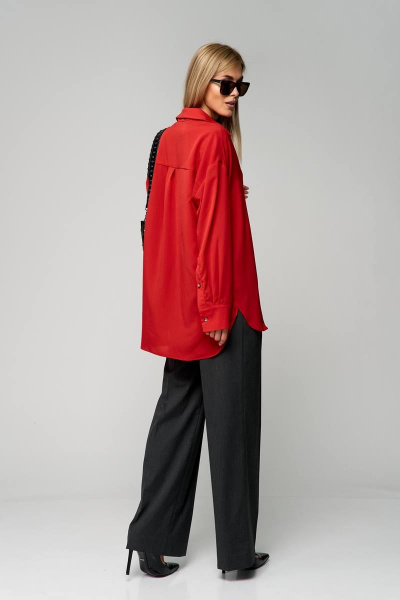 Блуза свободного кроя из креп-шифона с воротником-стойкой THE NAME 2234 красный - фото 6