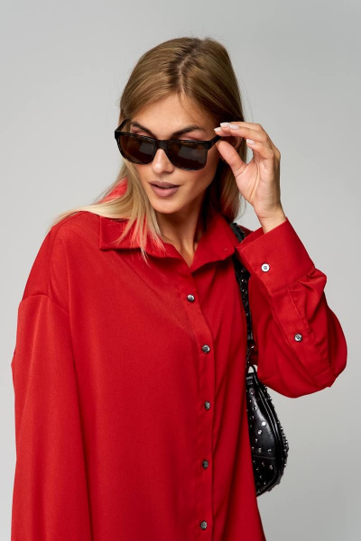 Блуза свободного кроя из креп-шифона с воротником-стойкой THE NAME 2234 красный - фото 4