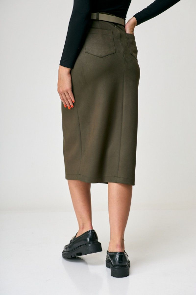 Миди-юбка из текстиля с разрезом и потайной молнией Anelli 1308 хаки - фото 2
