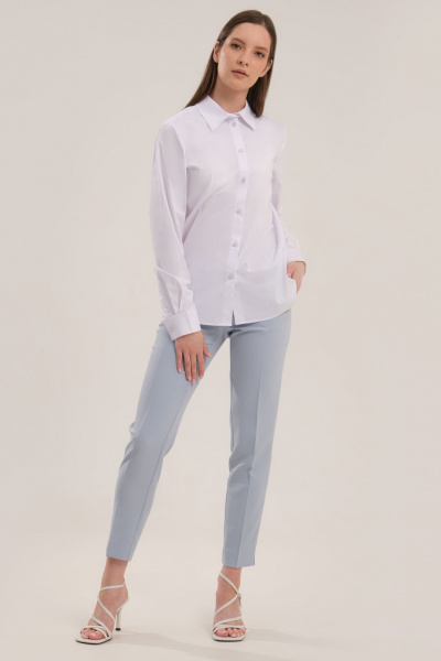 Белая блузка из текстиля с длинным рукавом для делового образа Панда 155843w белый - фото 1