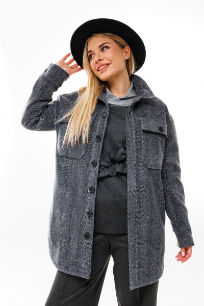 Рубашка из пальтовой ткани с накладными карманами NikVa 386-1 графит - фото 1