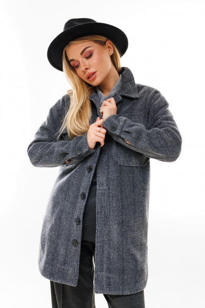 Рубашка из пальтовой ткани с накладными карманами NikVa 386-1 графит - фото 3