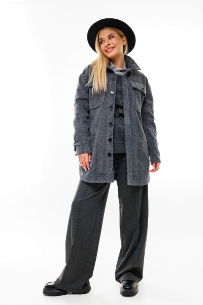 Рубашка из пальтовой ткани с накладными карманами NikVa 386-1 графит - фото 2