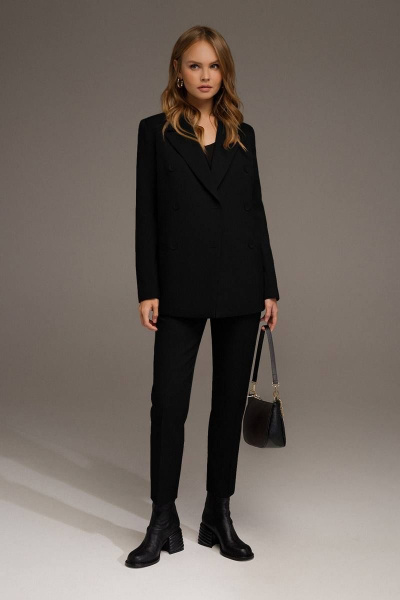 Классический черный жакет из текстиля с двубортной застежкой PiRS 4637 черный - фото 3