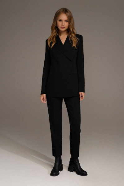 Классический черный жакет из текстиля с двубортной застежкой PiRS 4637 черный - фото 2