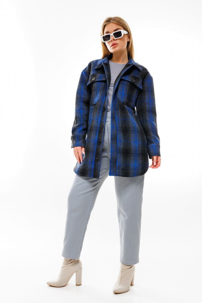 Рубашка прямого кроя из пальтовой ткани на демисезон NikVa 386-2 синяя_клетка - фото 1
