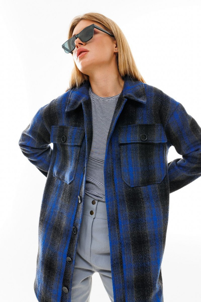 Рубашка прямого кроя из пальтовой ткани на демисезон NikVa 386-2 синяя_клетка - фото 2