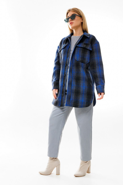 Рубашка прямого кроя из пальтовой ткани на демисезон NikVa 386-2 синяя_клетка - фото 4