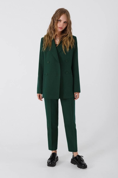 Классические укороченные брюки из текстиля в деловом стиле PiRS 4638 изумрудный - фото 2