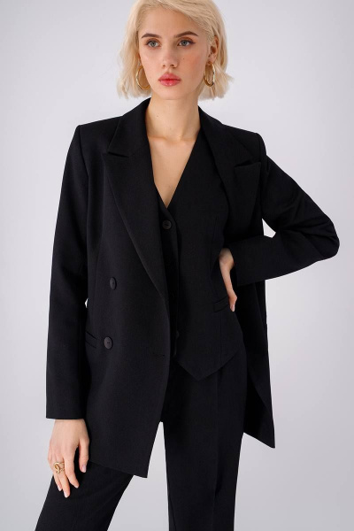 Трендовый оверсайз жакет с двубортной застежкой PiRS 4642 черный - фото 5