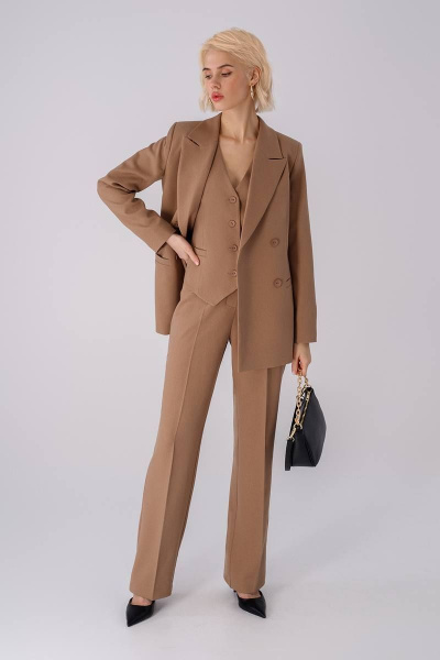 Оверсайз жакет из текстиля с двубортной застежкой и пиджачным воротником PiRS 4642 бежевый - фото 2