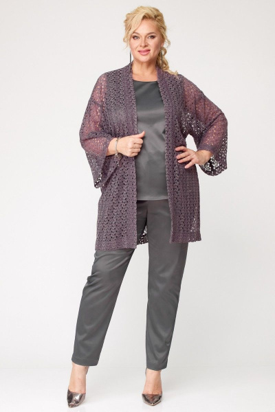 Брючный комплект тройка с кардиганом и топом из кружева Angelina & Сompany 878 - фото 3