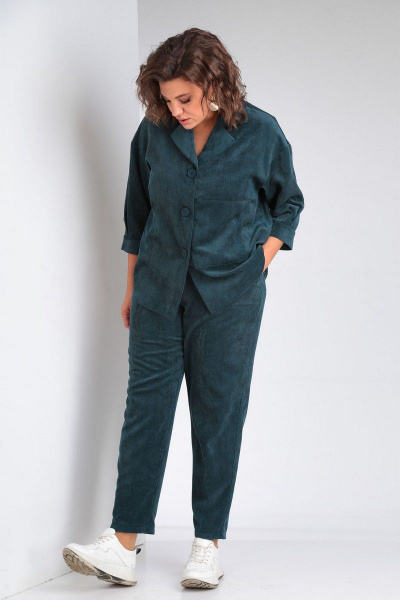 Женский вельветовый жакет и брюки с регулируемым поясом VIA-Mod 610 изумруд - фото 5