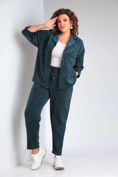 Женский вельветовый жакет и брюки с регулируемым поясом VIA-Mod 610 изумруд - фото 1