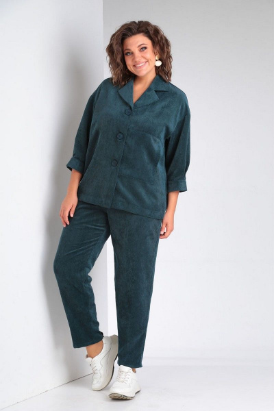 Женский вельветовый жакет и брюки с регулируемым поясом VIA-Mod 610 изумруд - фото 2