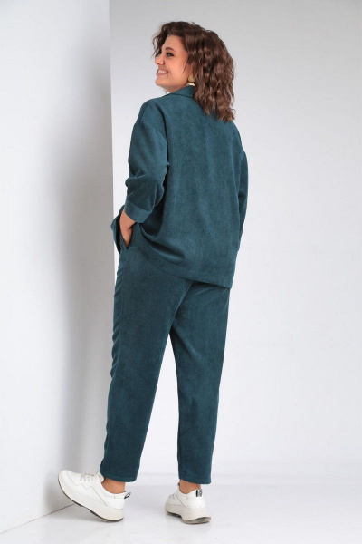 Женский вельветовый жакет и брюки с регулируемым поясом VIA-Mod 610 изумруд - фото 6