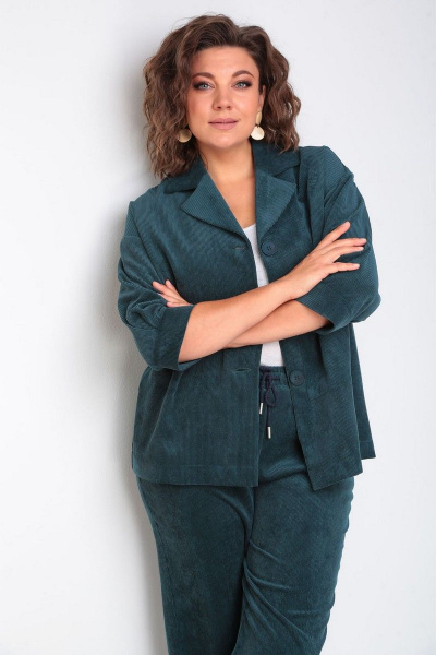 Женский вельветовый жакет и брюки с регулируемым поясом VIA-Mod 610 изумруд - фото 4