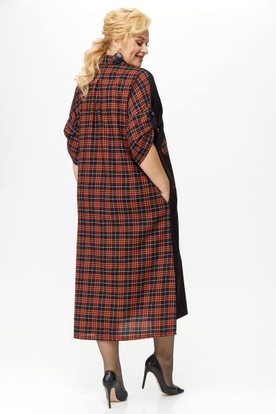 Многослойное платье из ткани и шифона с пайетками Michel chic 2134 черный/кирпичный - фото 5