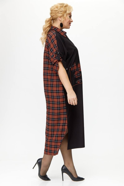 Многослойное платье из ткани и шифона с пайетками Michel chic 2134 черный/кирпичный - фото 4