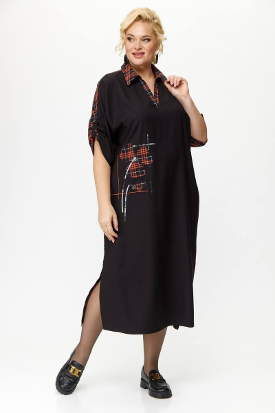 Многослойное платье из ткани и шифона с пайетками Michel chic 2134 черный/кирпичный - фото 2