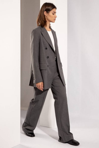 Длинный жакет из полосатого текстиля с пуговицами PINA 10442 серый - фото 4
