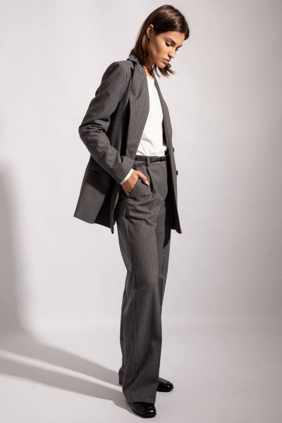 Длинный жакет из полосатого текстиля с пуговицами PINA 10442 серый - фото 2