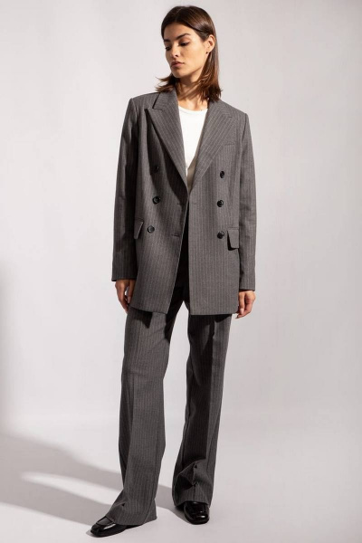 Длинный жакет из полосатого текстиля с пуговицами PINA 10442 серый - фото 1