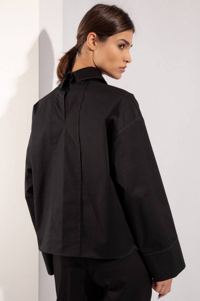 Асимметричная хлопковая рубашка с широкими рукавами и накладным карманом PINA 20750 черный - фото 4