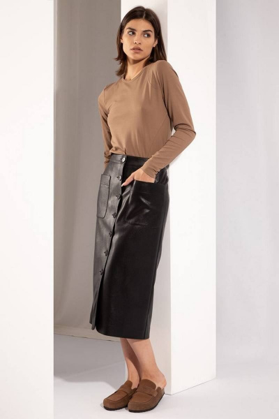 Классическая женская юбка из экокожи с карманами и пуговицами PINA 3807 - фото 2