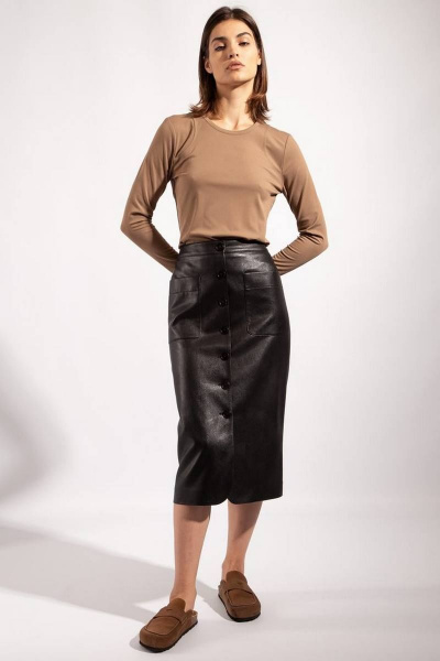 Классическая женская юбка из экокожи с карманами и пуговицами PINA 3807 - фото 1