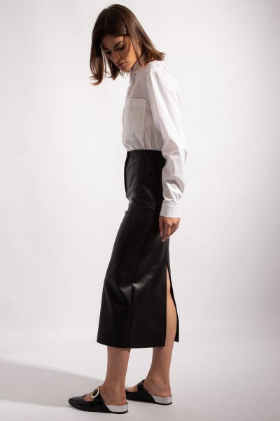 Юбка из экокожи с высоким поясом и разрезом спереди PINA 3808 - фото 3