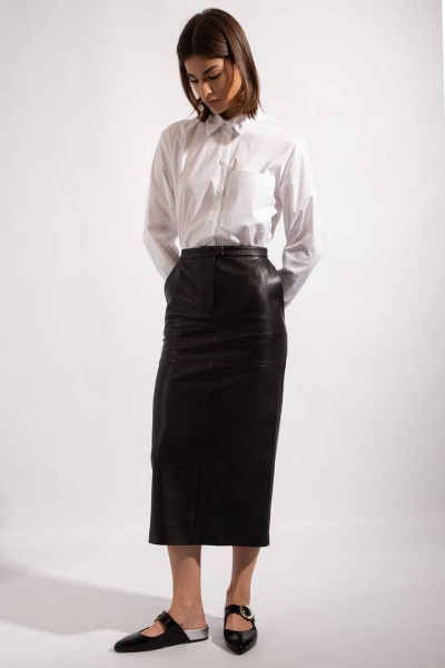 Юбка из экокожи с высоким поясом и разрезом спереди PINA 3808 - фото 1