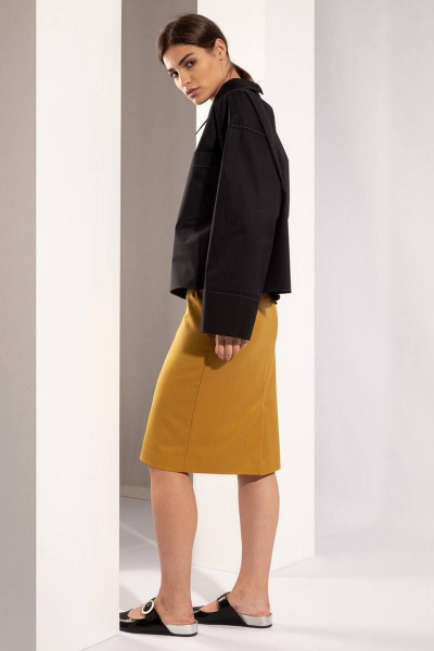 Зауженная юбка из шерстяной ткани с высокой талией и шлицей PINA 3812 карри - фото 2