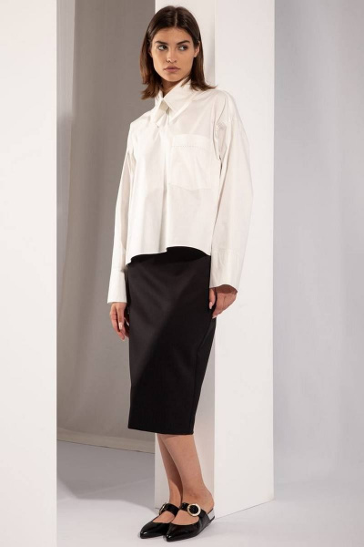 Классическая юбка из ткани с высокой посадкой и притачным поясом PINA 3812 черный - фото 1